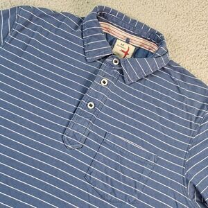 Relwen Polo Shirt Mens Medium Blue White Striped Cotton Pocket Casual Logo